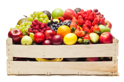 Wooden crate basket holding fruit